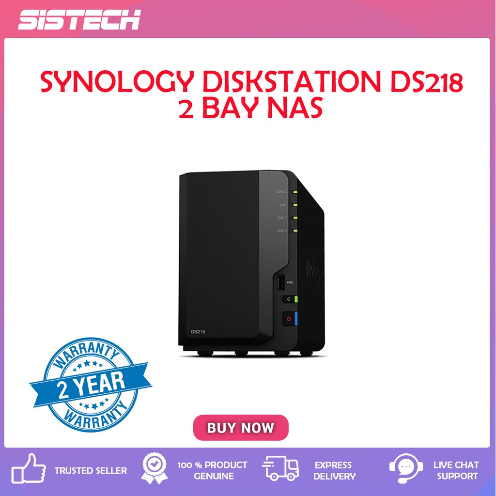 SYNOLOGY DISKSTATION DS218 2 BAY NAS (DUAL CORE 1.4GHZ/2GB/3xUSB3