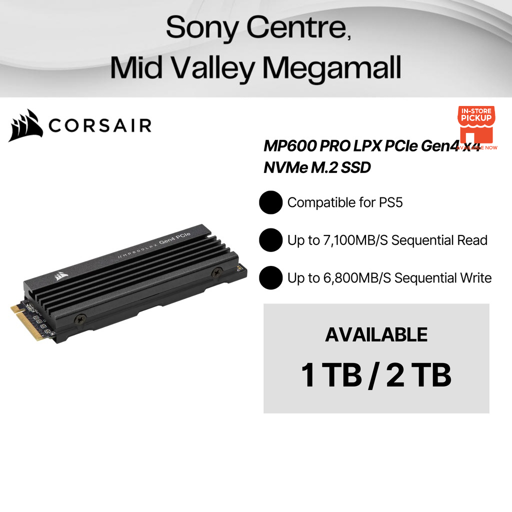 Corsair MP600 Pro LPX Heatsink NVMe Gen 4 SSD 1TB (PS5/PC)