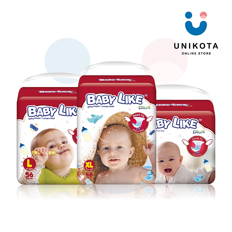 UNIKOTA - Baby Like Plus Tape Diapers, Lampin Bayi S70 /M64/ L56 / XL48  (Single Pack)