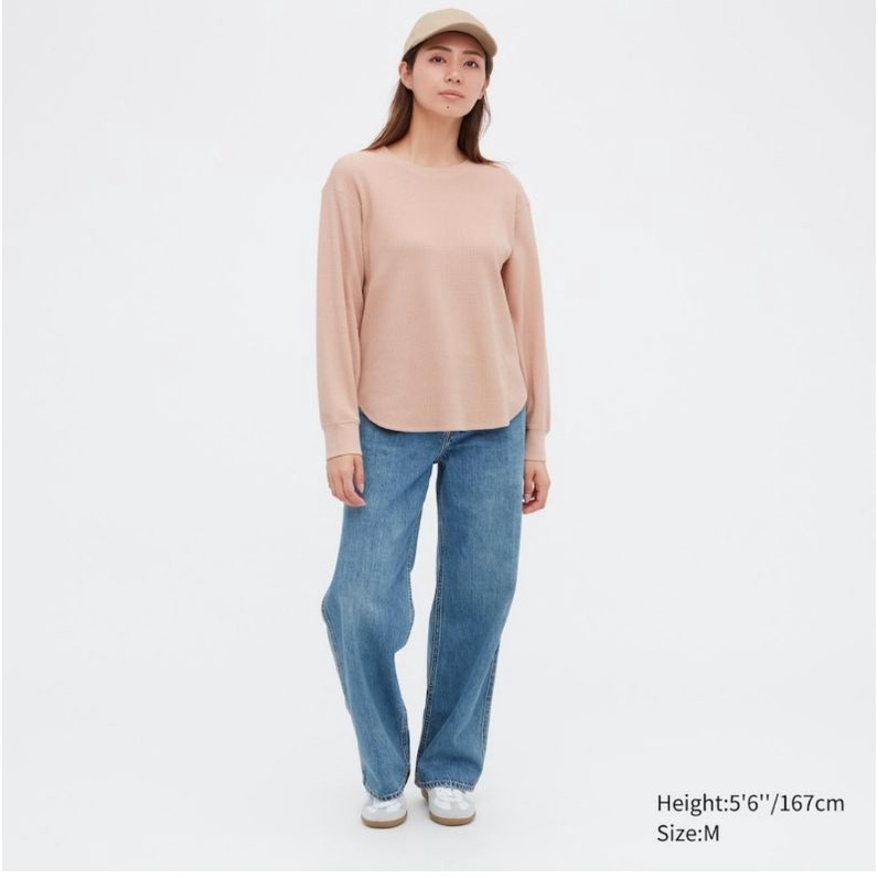 uniqlo women waffle crew neck long sleeve tshirt, Women's Fashion, Tops,  Longsleeves on Carousell