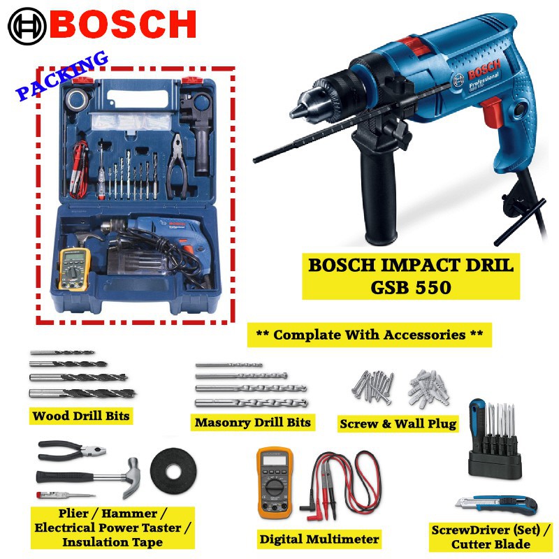 BOSCH GSB 550 Professional Electrician Kit Impact Drill Free