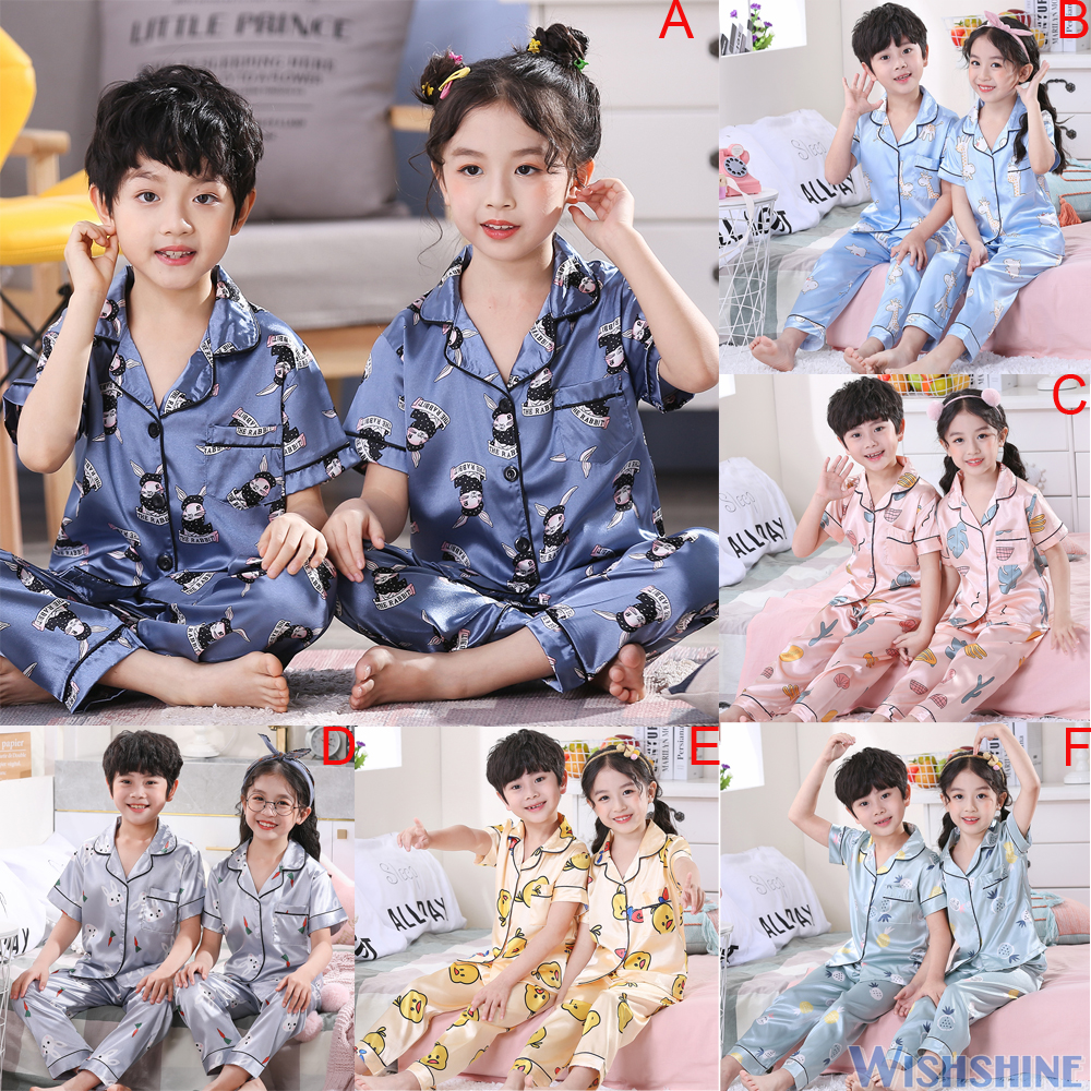 Satin Silk Pajamas Set for Baby Girls Boys Cute Cartoon Tops Pants  Loungewear