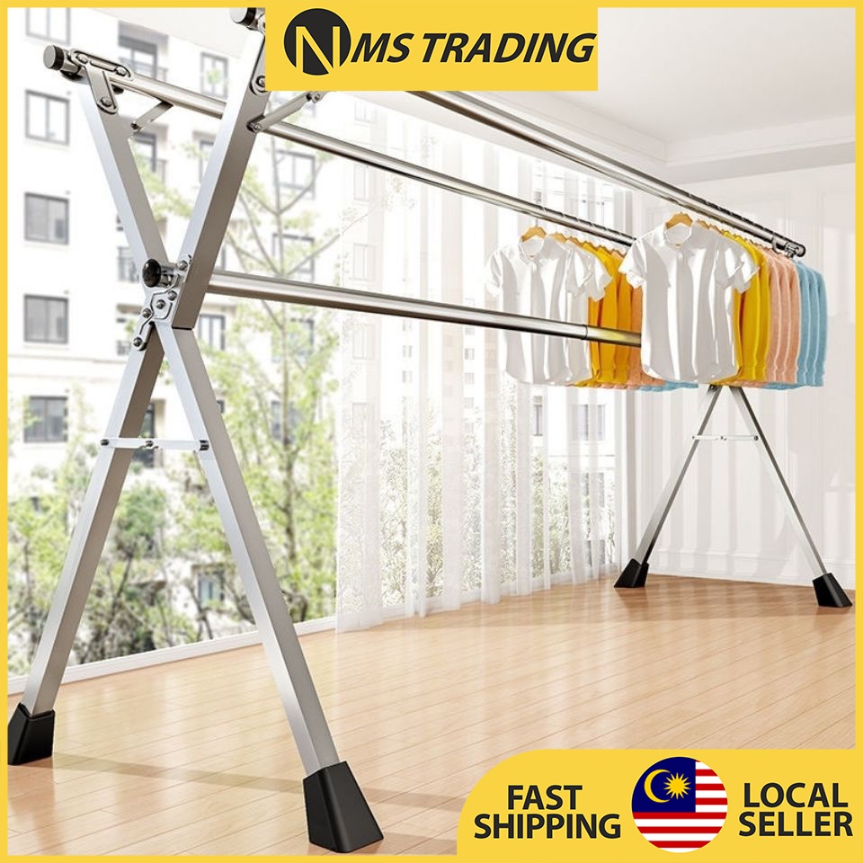 HOMEST【9112】Foldable Mobility Stainless Steel Clothes Hanger / Clothing  Drying Rack / Rak Penyidai Baju不锈钢晒衣架