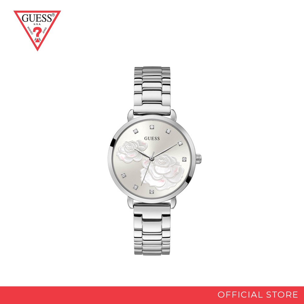 GUESS LADIES DRESS Silver Tone Case Floral Print Dial Watch