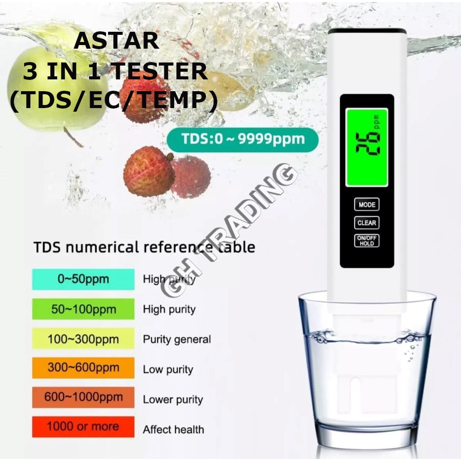 3 in 1 Digital Water Quality Tester TDS EC Meter 0-9999ppm Range LCD Water  Purity Temperature Meter Tester for Pool Aquarium