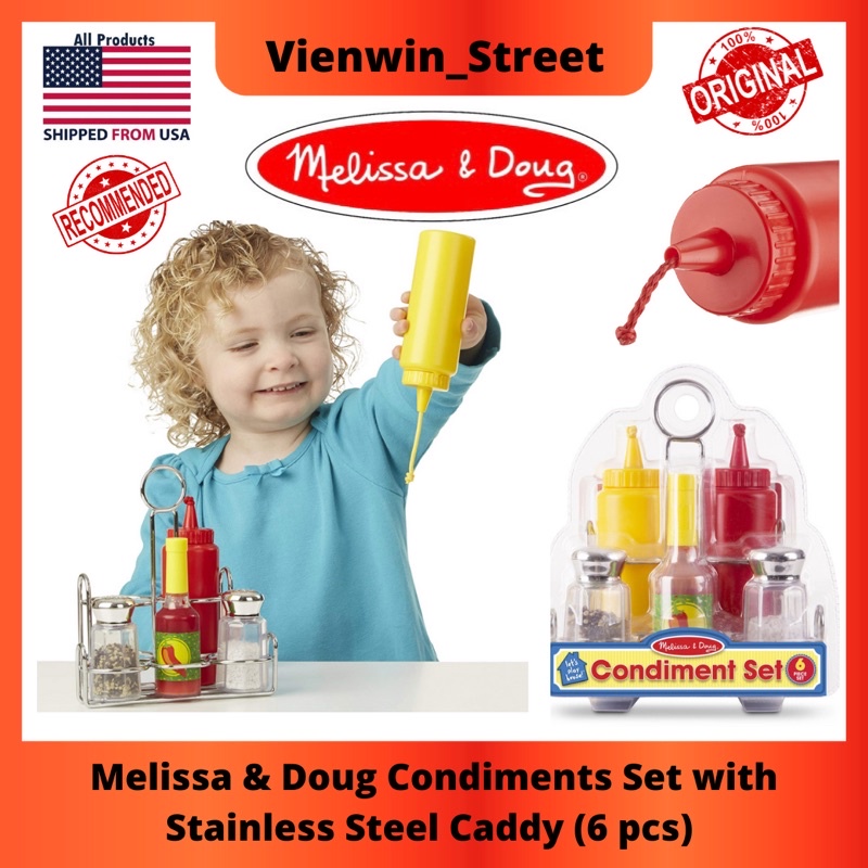 Melissa & Doug Condiments Play Set (6 pcs) - Play Food, Stainless Steel  Caddy