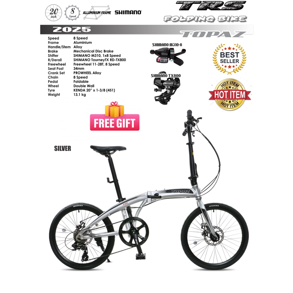 TRS Topaz Folding Bike 20inc 451 Basikal Lipat TRS Topaz Shopee