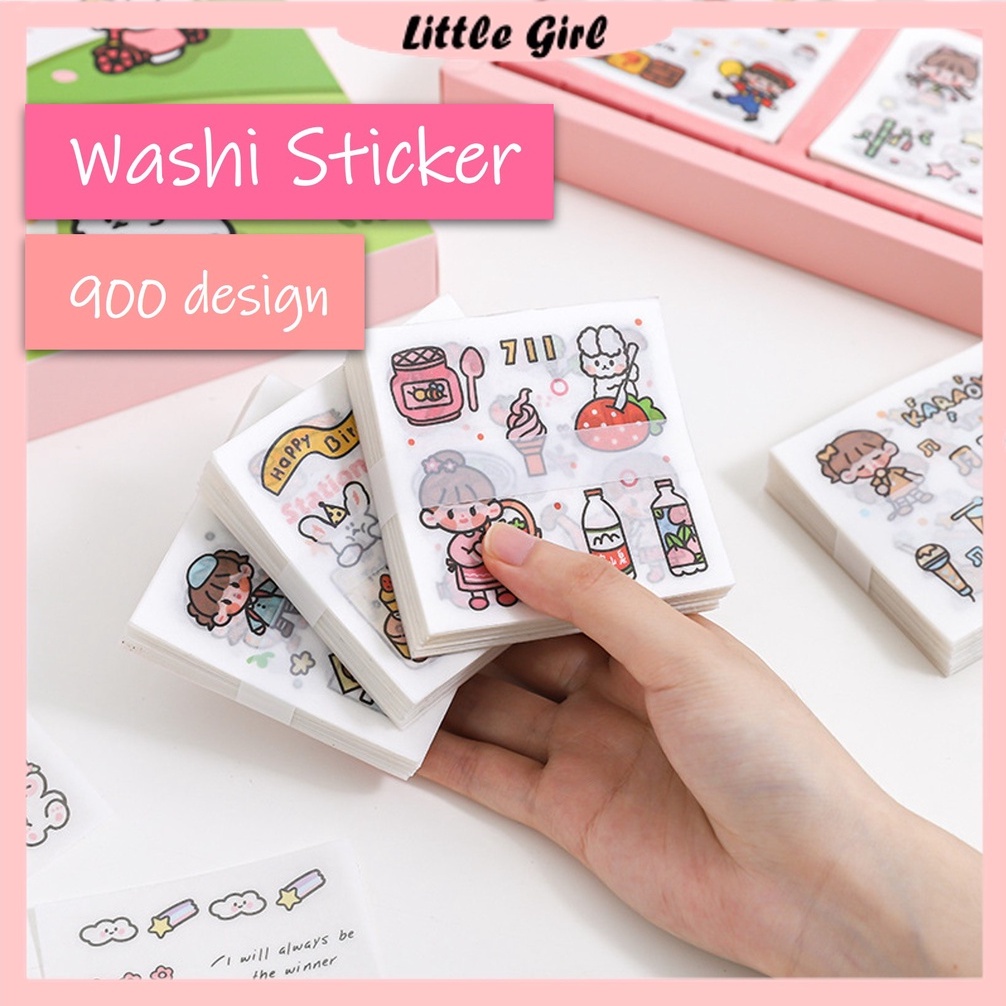 1 Roll Stationery Stickers Washi Paper Self-adhesive Long Tape Cartoon Girl  Cute Decals DIY Decoration Various Journal Scrapbook Handbook Girl Decals