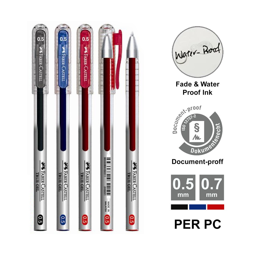 Faber Castell True Gel Pen, Smooth Gel Pen 0.7mm, Pack of 6 9 12 Red Black  Blue