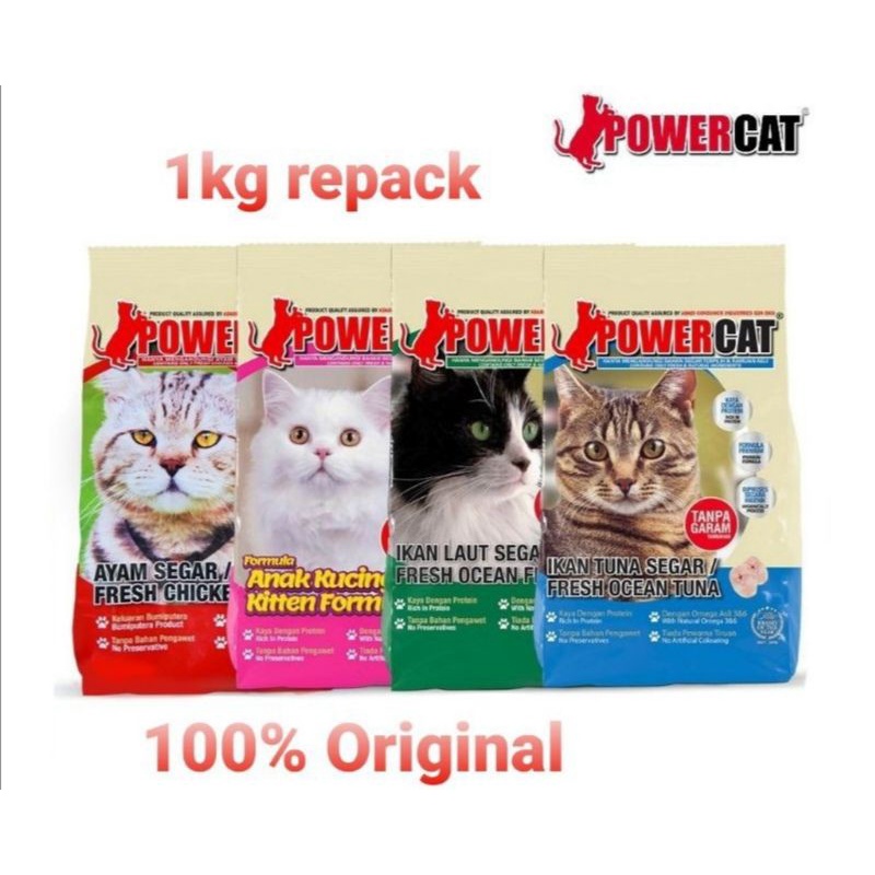 Power Cat Dry Cat Food Ikan Laut Tuna Ayam Kitten Repack 1KG