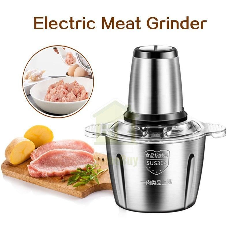 2L Stainless Steel Electric Meat Mincer Chopper Food Processor Blender  Grinder-Pengisar Daging Sayur Besi Tahan Karat