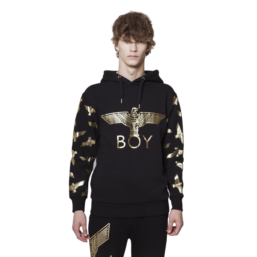 BOY LONDON-Unisex Eagle Patterned On Sleeves Brushed Hoodie