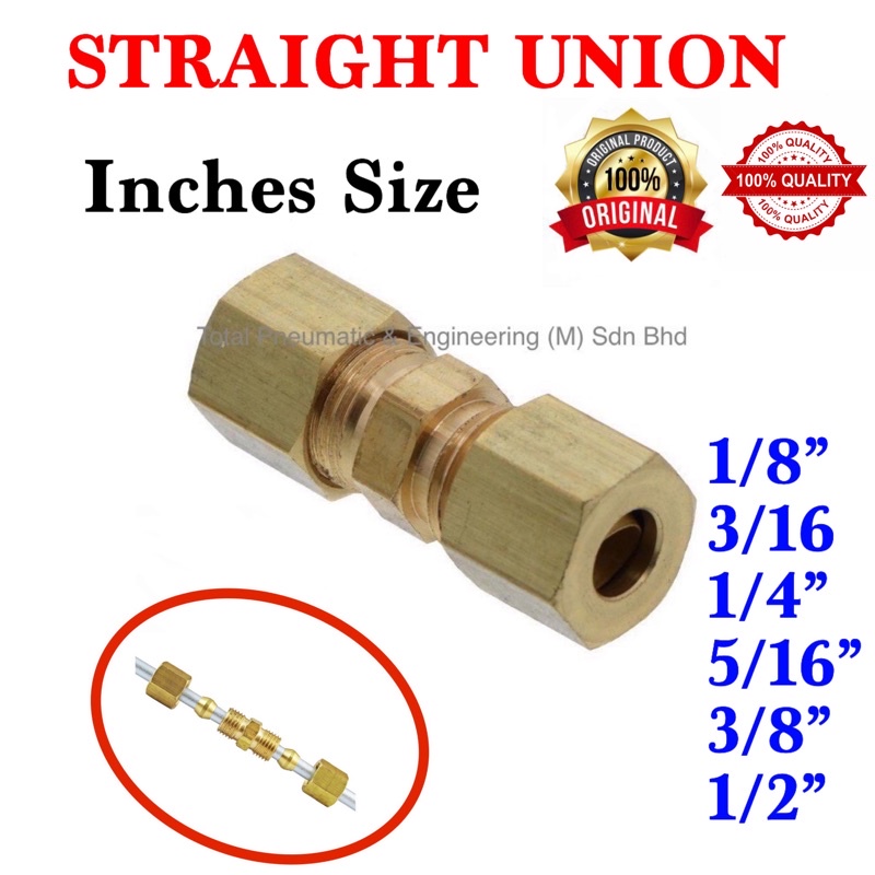 Brass Fitting (Inches Size) Compression Double Union 1/8” 3/16” 1