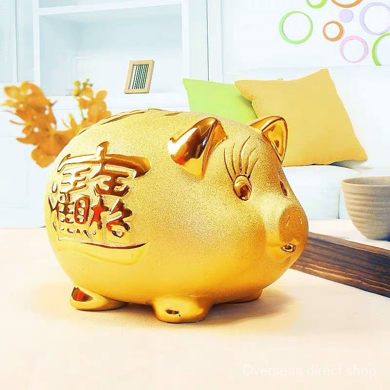 Ceramic Golden Pig Coin Bank Pig Piggy Bank Save Money Savings