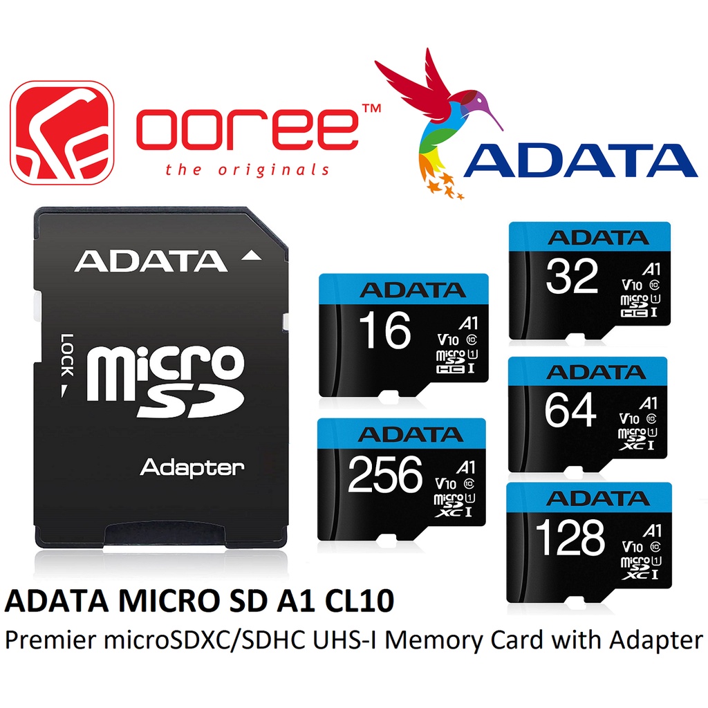 ADATA PREMIER MICROSDXC/SDHC UHS-I ( A1 V10 ) A1 CLASS 10 MEMORY CARD WITH  ADAPTER - 32GB / 64GB / 128GB / 256GB