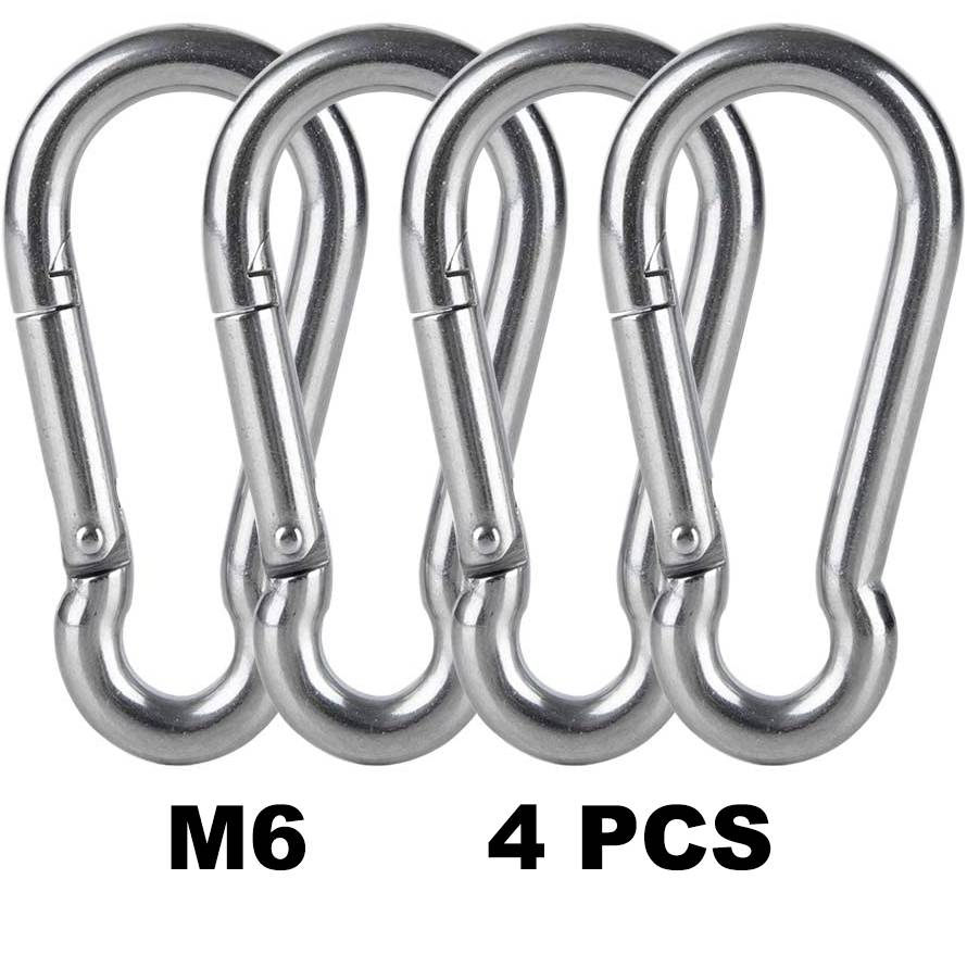 4 PCS 304 Stainless Steel Carabiner Spring Snap Hook,M6 Heavy Duty Clips  for Shade Sail Outdoor Camping Tent Backpack Home