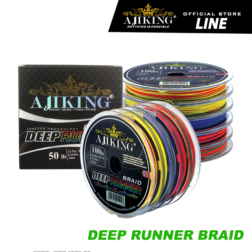 Ajiking Deep Runner Braid Multi-Colour Fishing Line (100m/20LB-100LB)  Benang