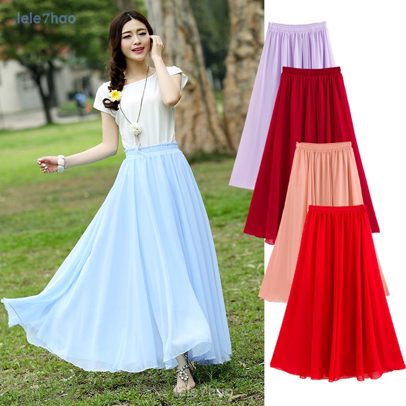 Women Plus Size Skirt Korean Chiffon A line Skirt Long Maxi Plain Casual Skirts Shopee Malaysia