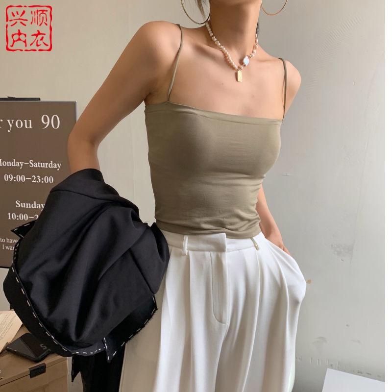Solid Color Beautiful Back Wrapped Chest Camisole Fixed Cup Chest Pad Outer  Wear Bottom Breathable Tube