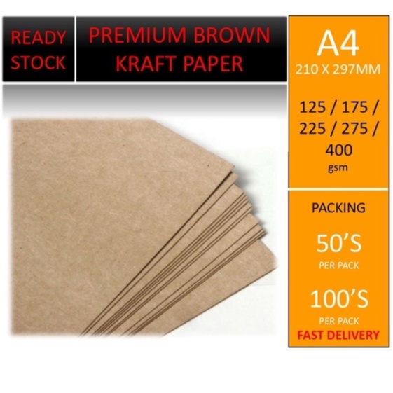 Brown paper kraft / kraf / craft A4 50 sheets (120/140/175/275 gsm