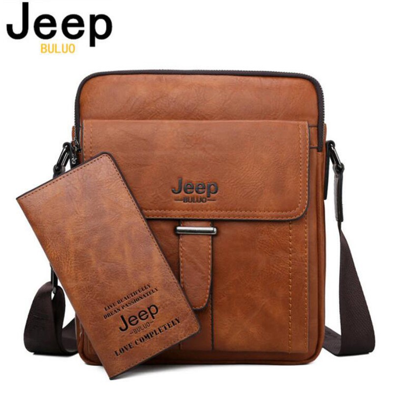 JEEP BULUO Mens Sling Bag, Split Leather Messenger Bag