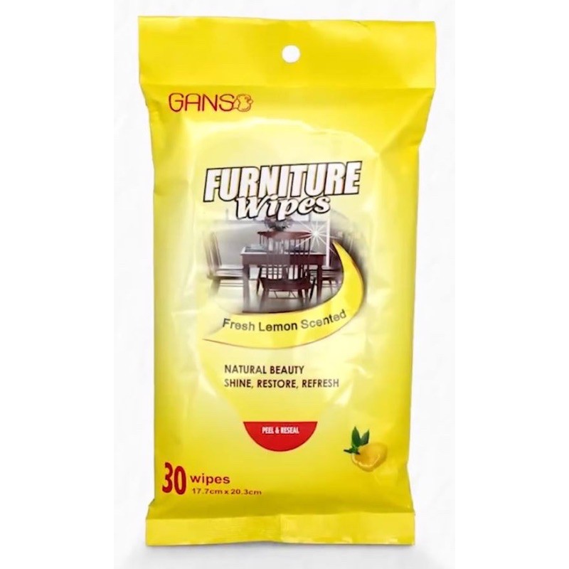 GANSO] Furniture Wipes Floor Wipes Car Dashboard Wipes Lemon Scented, Pengelap Perabot Berbau Lemon Wangi - 30'S