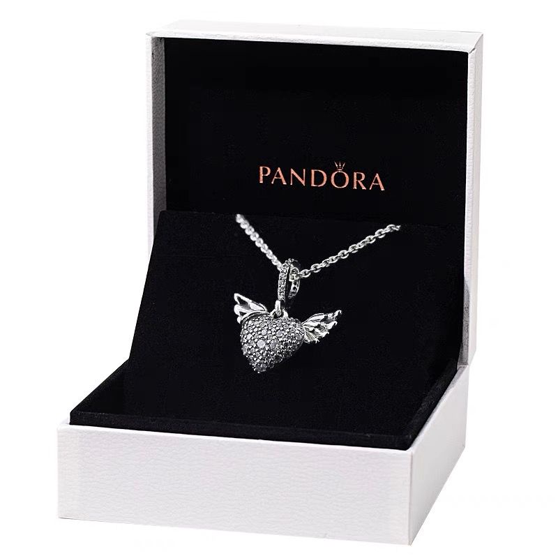 Pavé Heart and Angel Wings Necklace