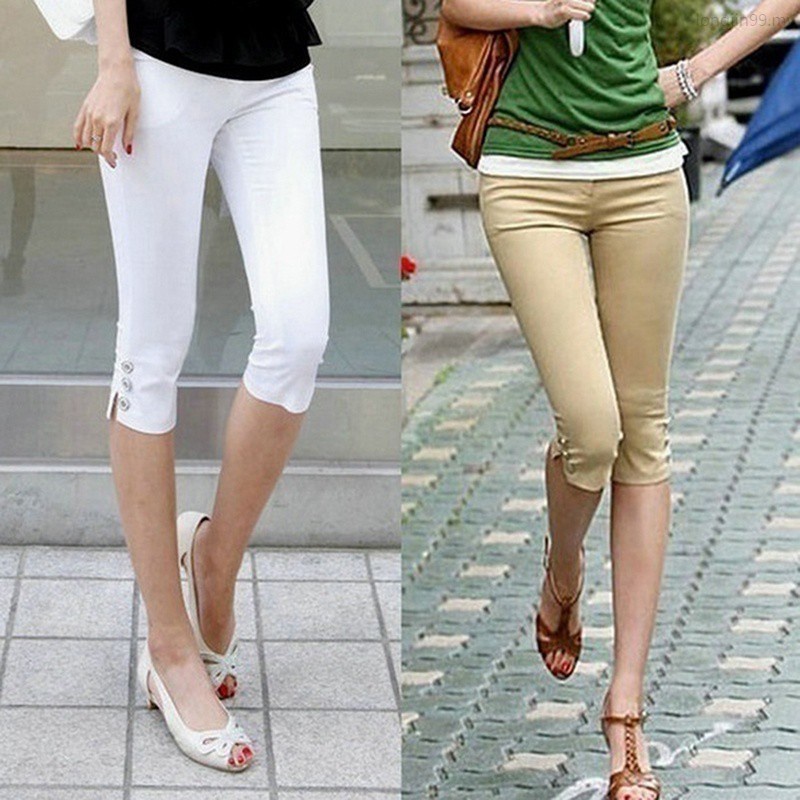 Women Summer Candy Color Casual Plus Size Skinny Slim High Waist