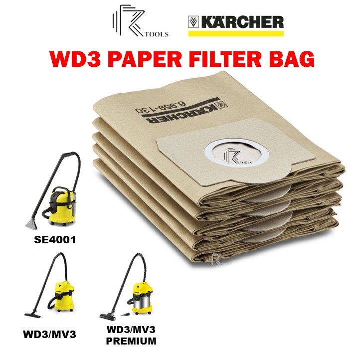 SE4001 WD3 KARCHER 28632760 VACUUM CLEANER PAPER FILTER BAG MV3