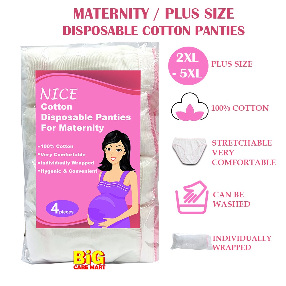 Nice Disposable Panties Maternity / Plus Size Cotton Underwear  (Comfortable) 4piece Pack- XL to 6XL