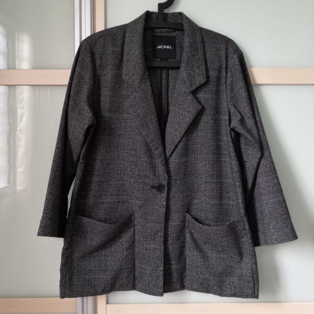 Monki Dark Grey Checked Blazer | Shopee Malaysia