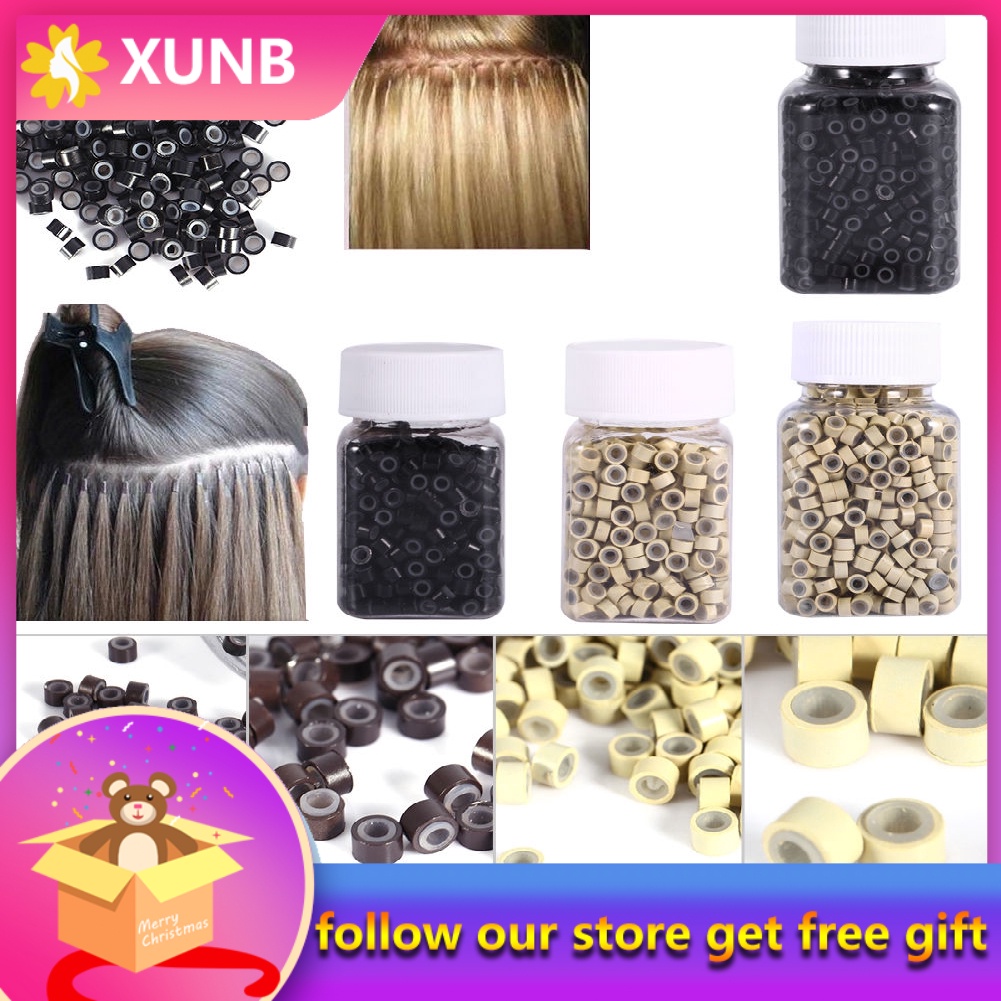 Hair Extentions Micro Rings Links Beads, 500Pcs/Bottle 5MM Silicone Lined  Link Rings Beads Loops For Human Hair Extension 5 Colors[Medium Brown] 