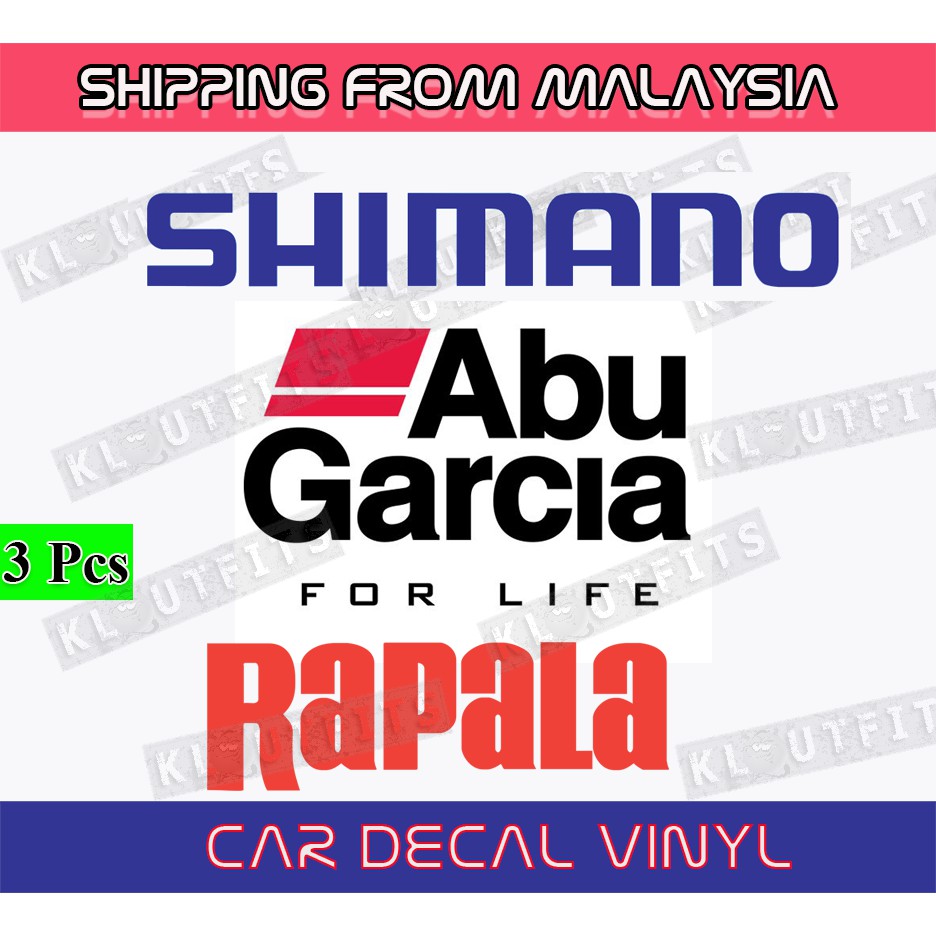 3 Pcs Brand Shimano Abu Garcia Rapala Sticker Decal Fishing Angler