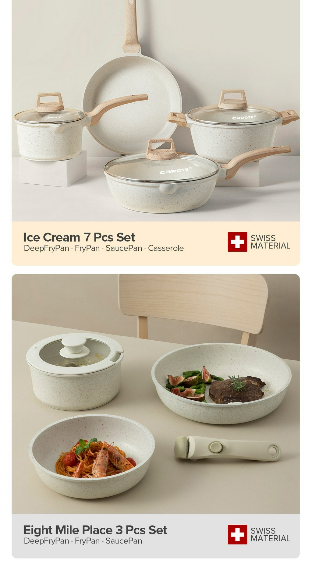 Carote IceCream Granite periuk batu Non sticky Cookware Set (7 Pcs