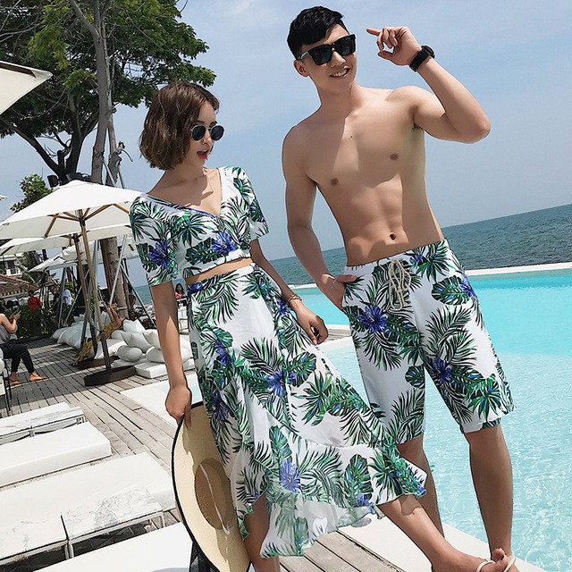 2023 new couple swimwear fashion ladies three-piece swimsuit men shorts  casual floral beachwear