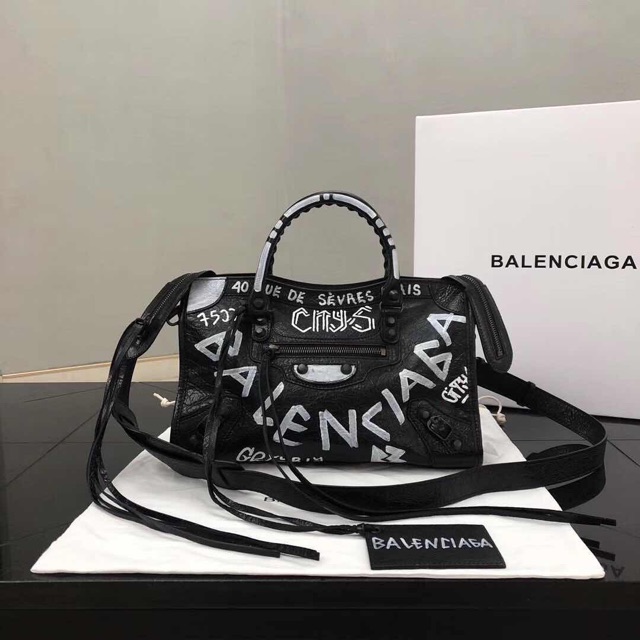 Balenciaga classic city aj hot sale small graffiti satchel bag