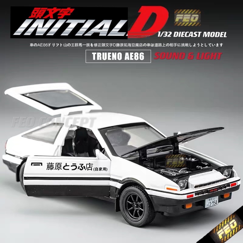 1:20 Initial D Toyota TRUENO AE86 Diecast Model Car Toy Sound&Light  Collectible