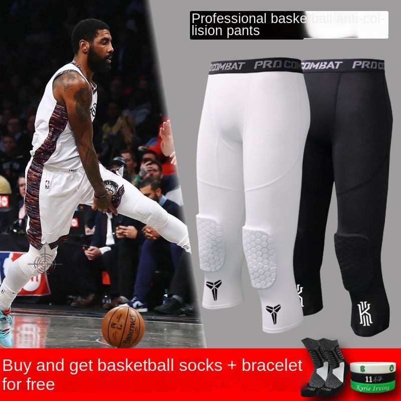 large inventory]Basketball knee pads seven-point male professional  honeycomb anti-collision pants elbow sports protective gear leg guards full  set of playing equipment