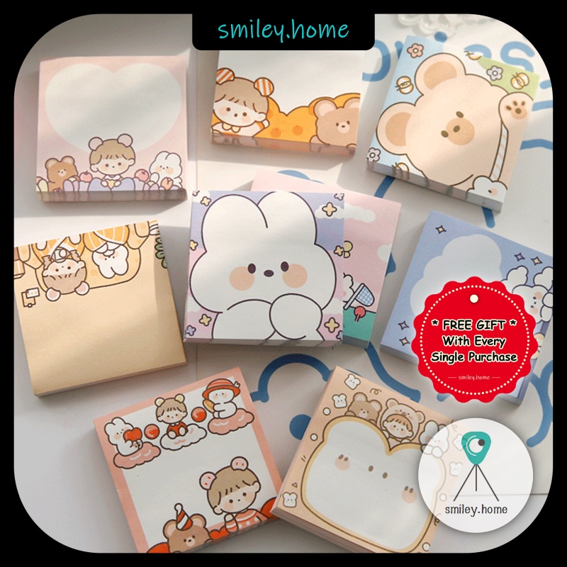 90 Sheets Kawaii Cartoon Bear Rabbit Sticky Note Pads Self