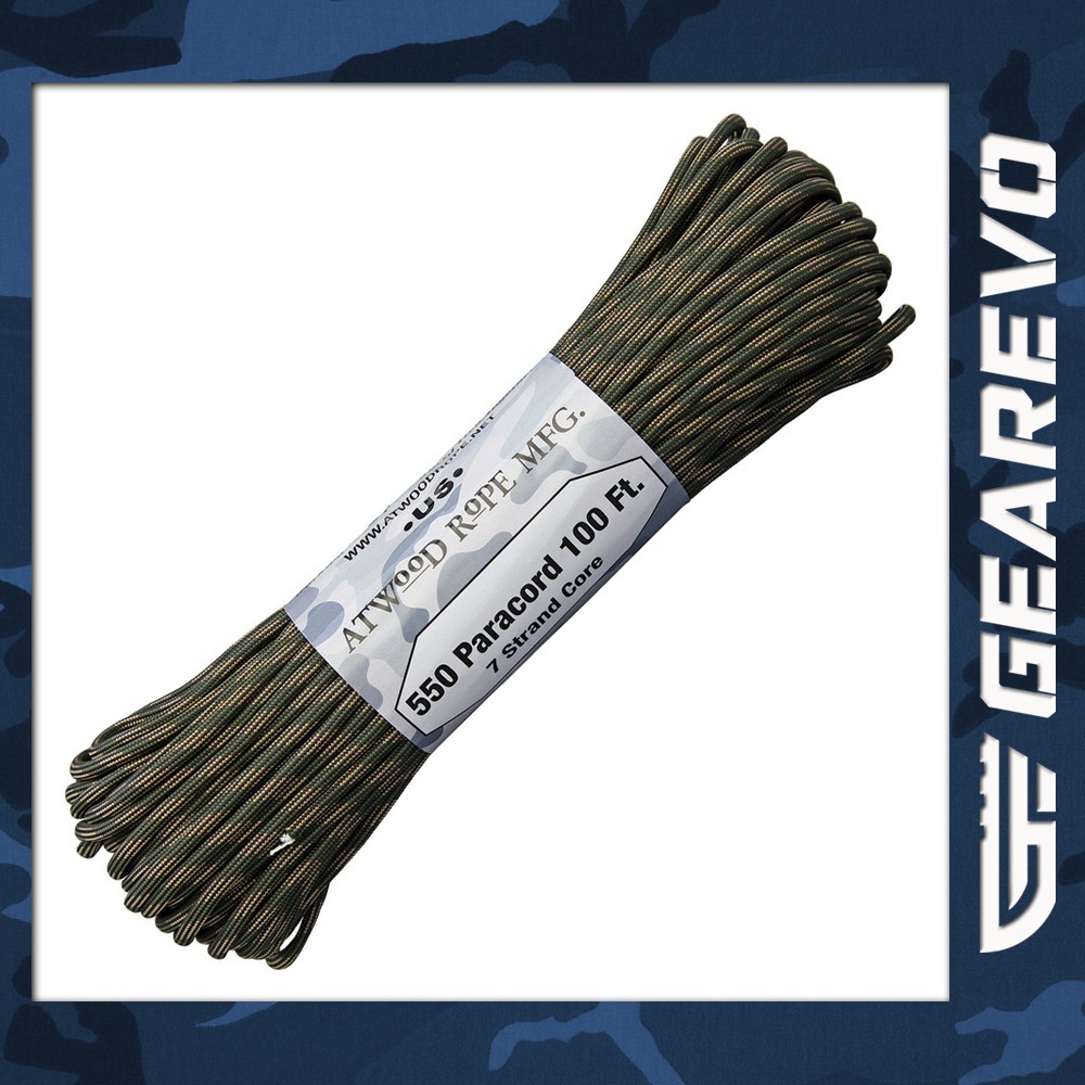 Atwood Paracord (Parachute cord) 550 Type, 7 Strands, 100 Feet (Cavalry -  Green/Tan Color)