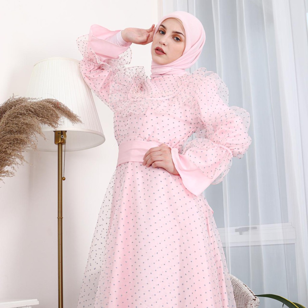 Gamis ORGANZA DOT Party Gamis Width Dress Shopee Malaysia