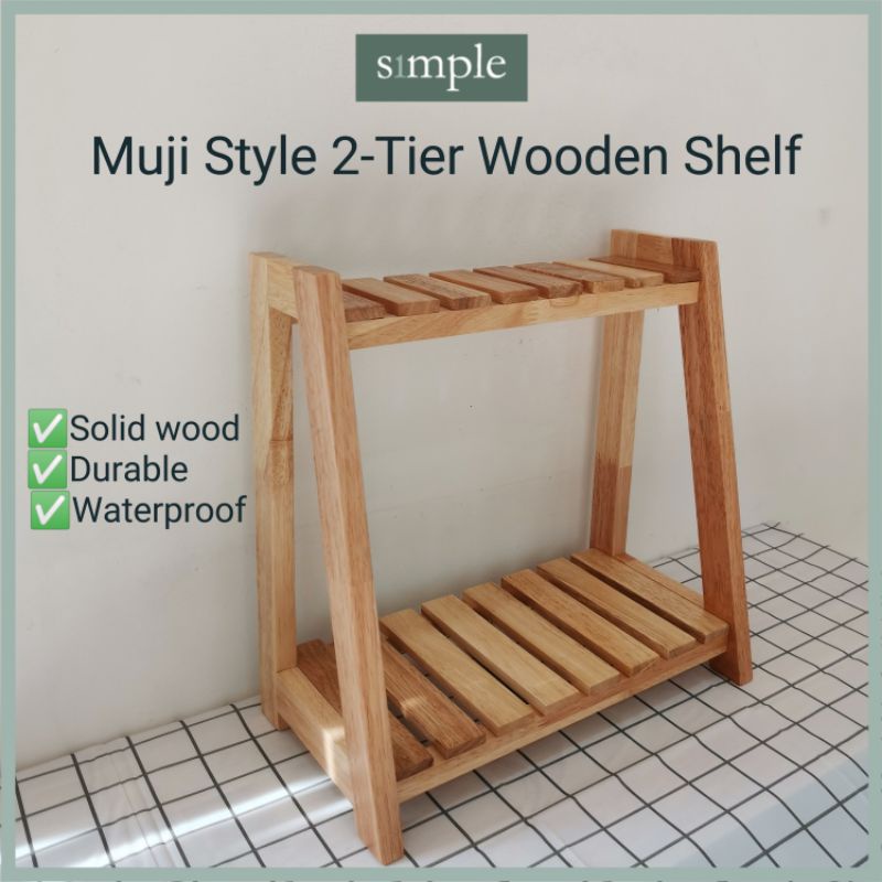 Muji Style Rack 2 Tier Wooden Rack Kitchen Spice Rack Display