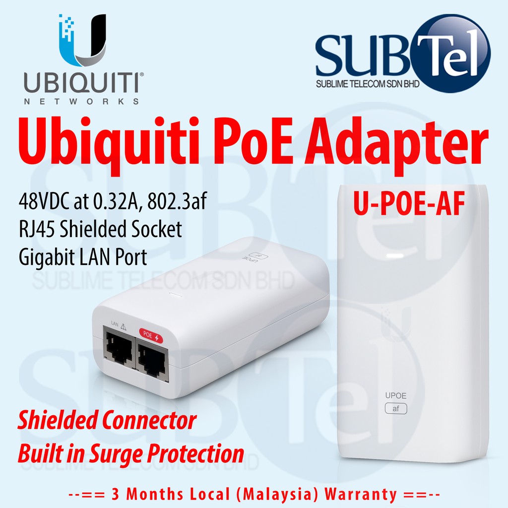 Ubiquiti Gigabit POE Adapter U-POE-AF 48V 15W 802.3af Shielded
