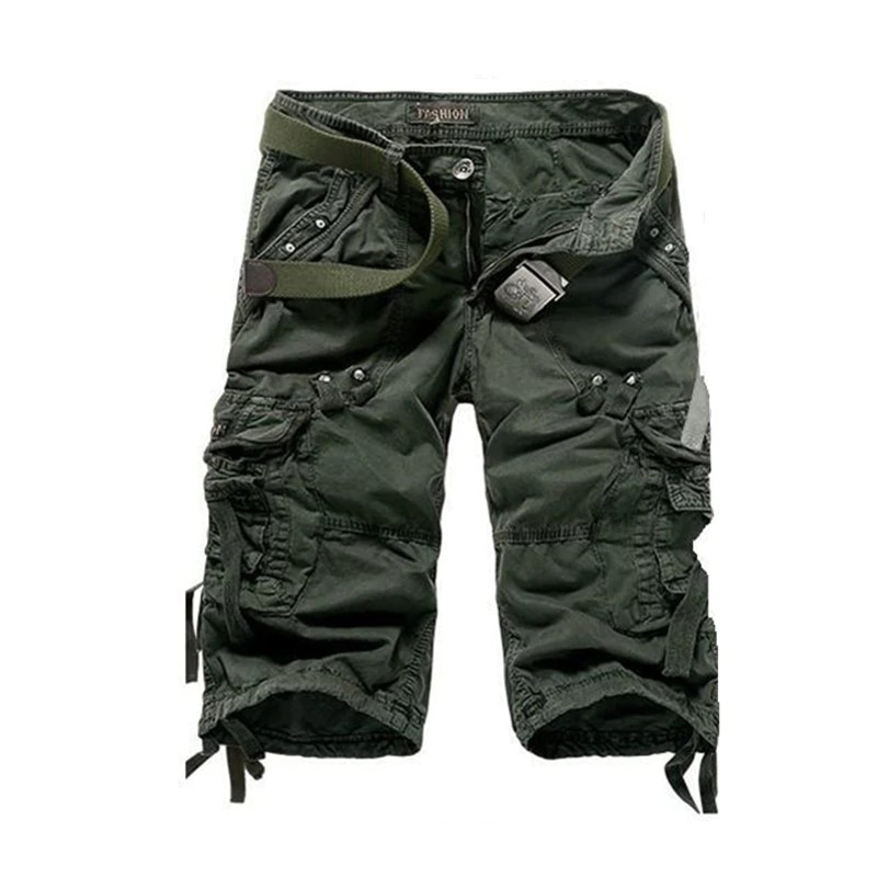 Mens Army Cargo 3/4 Three Quarter Pants Cotton Multi Pockets