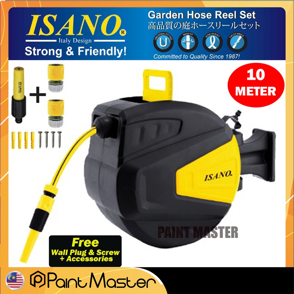 ISANO 10M Wall Mounted Automatic Reel Retractable Water Hose Reel