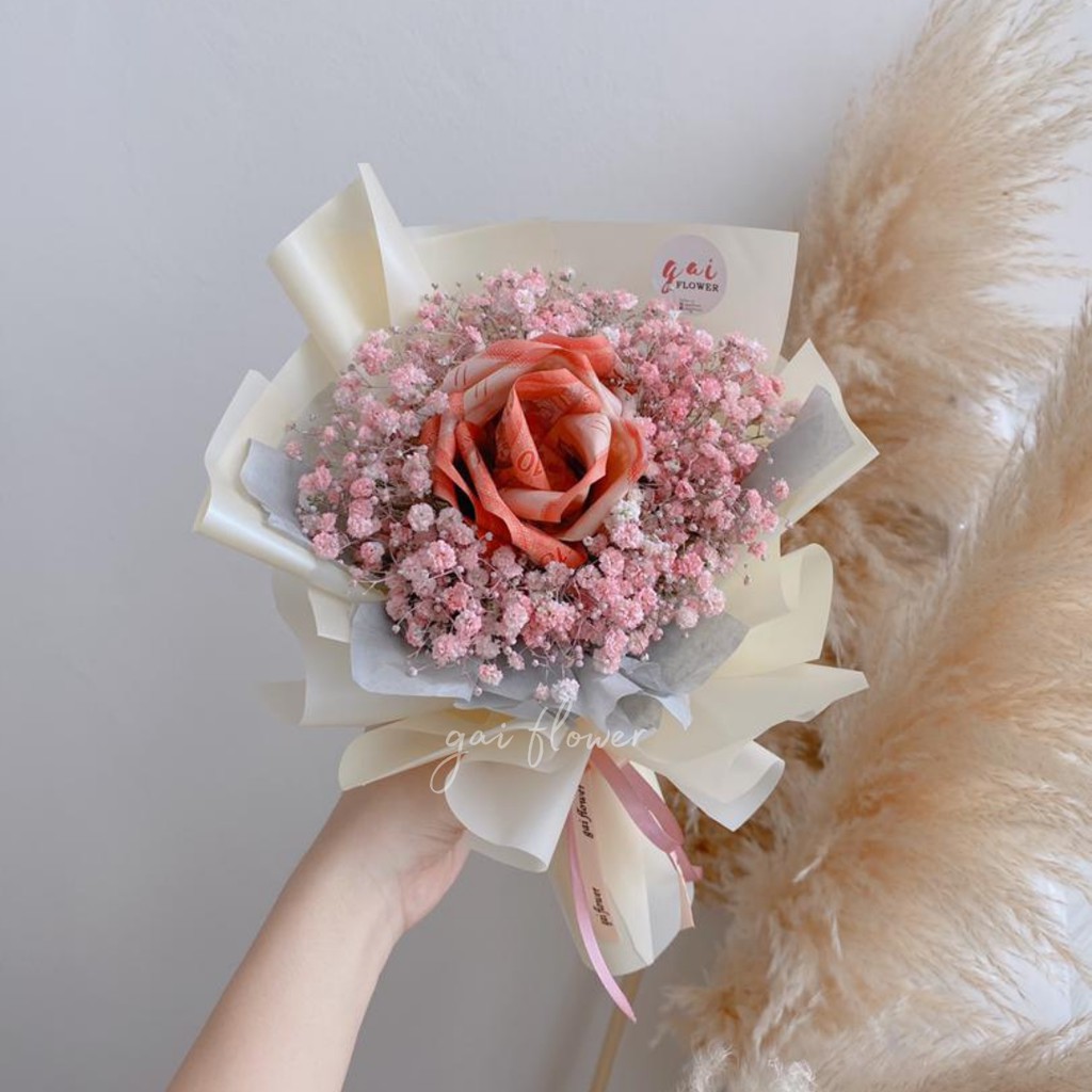 Ready Stock Bouquet Duit (harga termasuk duit pada bouquet) Money bouquet  Dry flower Baby Breath Bouquet Bunga Duit Bouquet / anniversary/ birthday/  motherday/ Valentineday