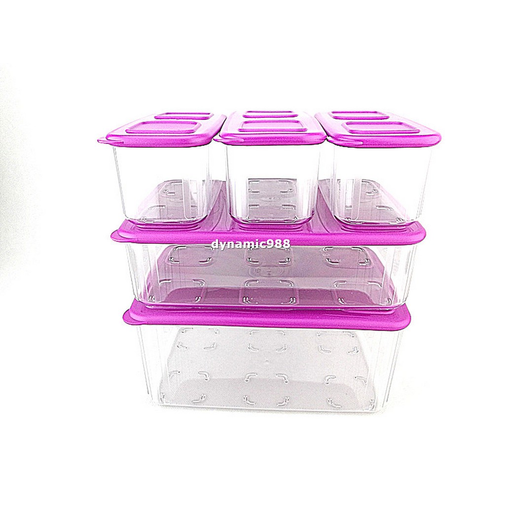 Tupperware Purple Fresh N Clear Clearmate Large 1.6L 2.5L Food Containers  Set