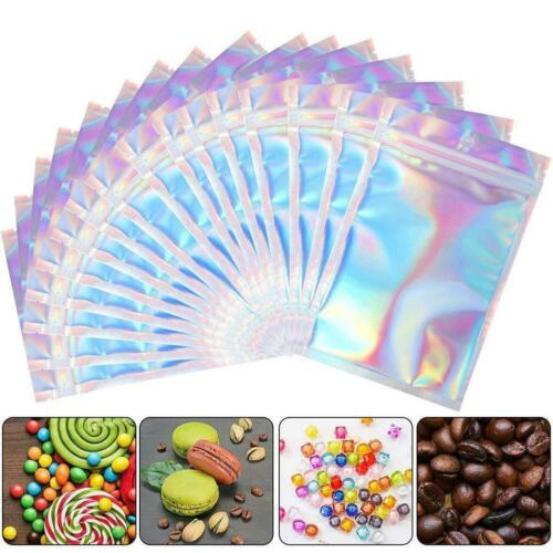 Christmas Decorations 100 PC Resealable Smell Proof Bags Holographic Ziplock  Bags Flash Aluminum 