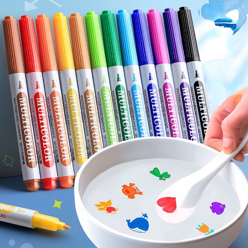 7/8/11/12pcs Magical Water Painting Pen Set Floating Doodle Kids Drawing  Gift Early Art Education Pens Magic Whiteboard Marker - AliExpress