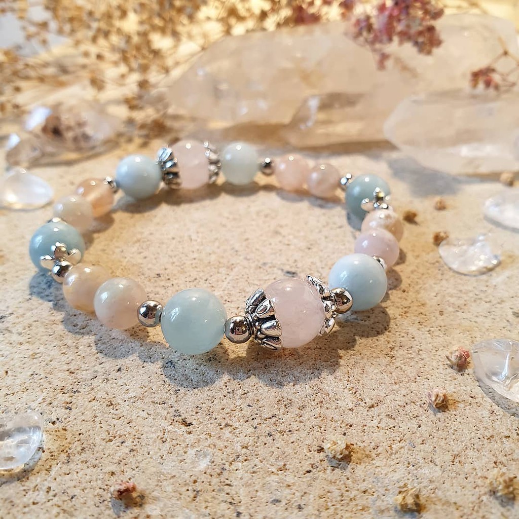 Rose quartz online and aquamarine bracelet